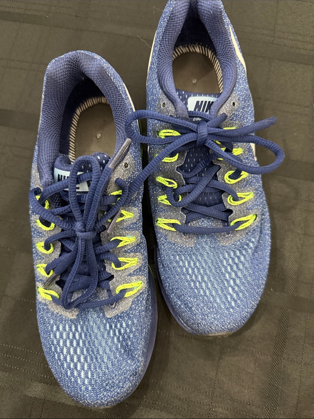 Nike Blue Knit Running Shoes with Neon Yellow Eyelets